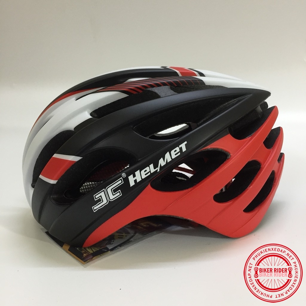 Mũ bảo hiểm xe đạp có kính JC Helmet JC25 đỏ đen PKXD-1008